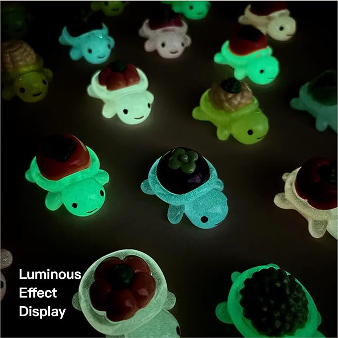 10pcs Large Mini Resin Turtle Figurines Whimsical Fruit & Vegetable Turtle Figures to Hide Glow in The Dark Plastic Sea Animals Bulk Dollhouse Accessories Decor Crafts 10 Colors (1 Each)