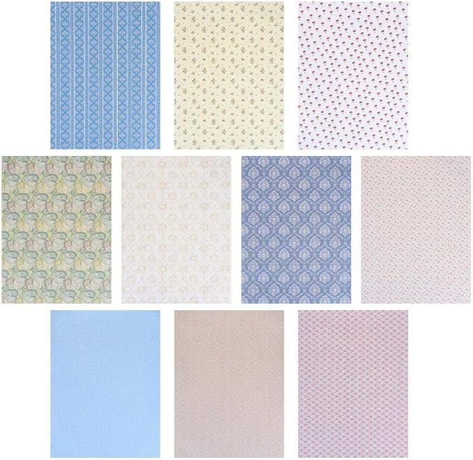 10Sheets Dollhouse Wallpaper Miniatures Dolls House Floor Paper Card Sticker Effect Paper Flooring Pape-r Gloss Card Sheet Mini Lovely Wall Papers DIY 1/12 1/6 Scale Dolls House Floorboards Real Life