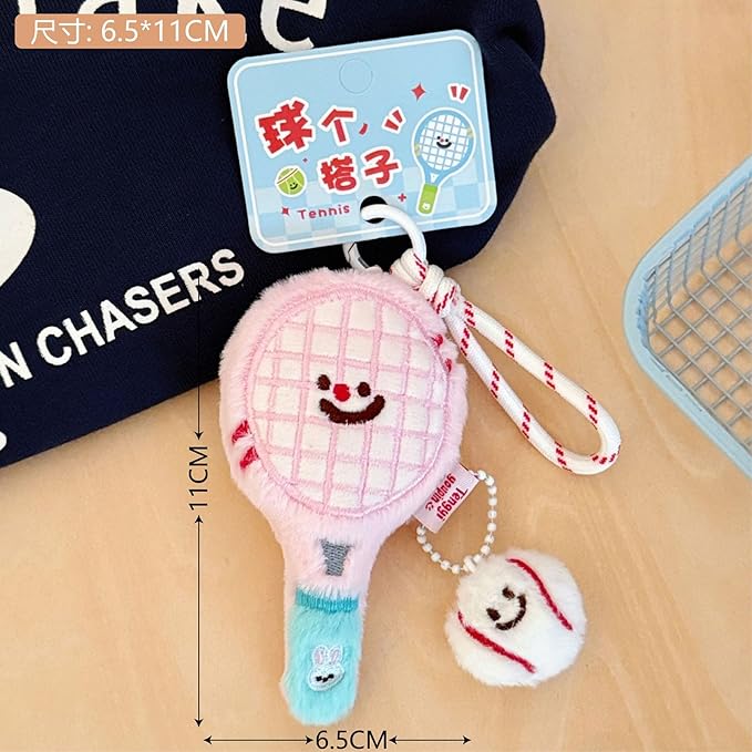 AIETUE Tennis Keychain For Women, Bunny Plush Ball Nylon Rope Doll Little Awakening Color Blocking Gift Accessories