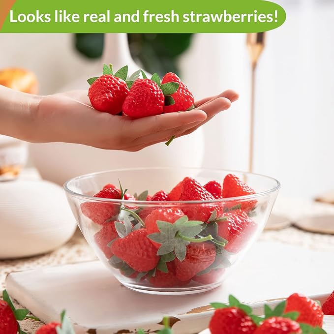 36 Pieces Fake Strawberries Fake Fruit Artificial Strawberry Kitchen Décor Plastic Strawberry Party Decorations Realistic Fake Food Lifelike for Display Photography Props