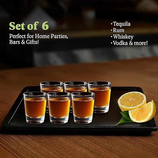 QUAFFER Mini Shot Glass (Set of 6) – Elegant Classic Shot Glasses 1 oz – Classic Whisky Vodka Tequila Sherry Brandy Cordial Mini Snifters Glasses - Perfect for Parties, Bars, Events, Home Bar