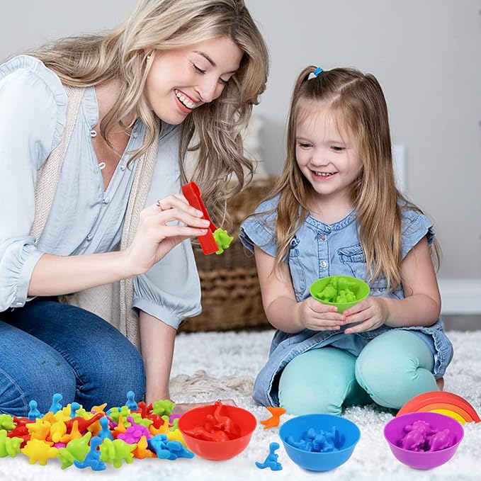 Counting Toys Matching Game for Kids with Sorting Bowls Sensory Toys Color Classification Game Set Early Learning Toddler Preschool Montessori Educational Toys for 3 4 5 Years Old-Dinosaurs