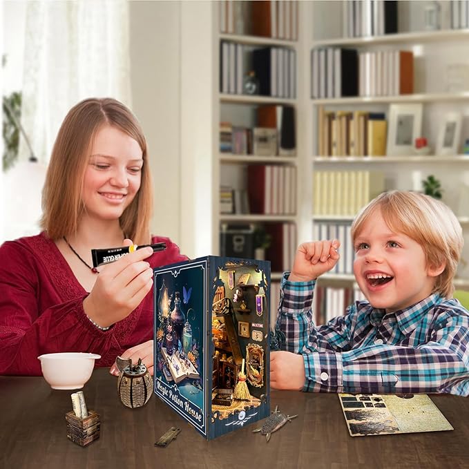 DIY Magic Book Nook Kit Miniature House Kit Tiny House Bookshelf Decor 3D Wood Puzzle Dollhouse for Adults - Magic Potion House (SQ-04)