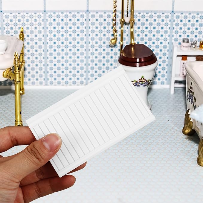 Garneck 5Pcs Dollhouse Wainscoting Panels: 1:12 Scale Miniature Wall Trim Self Adhesive White Wallpaper Molding for Doll House Interior Decor DIY Room Scene Siding Accessories