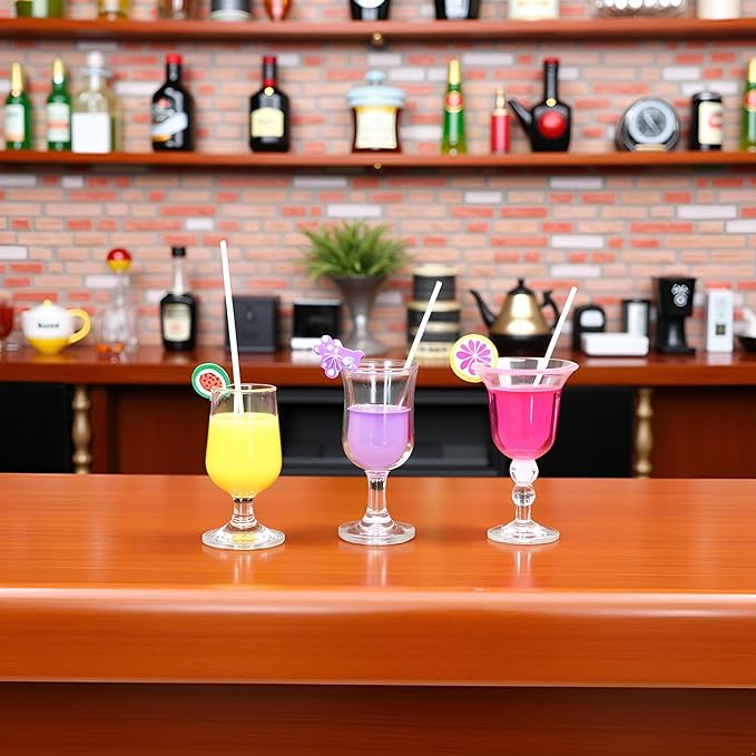 4 Pcs Miniature Dollhouse Juice and Wine Bottle Set – Resin Cocktail Cups, Simulated Drink Models for Dollhouse Kitchen Decor, Mini Props for DIY Craft Display, Decorations (1.37 x 0.39 Inch)
