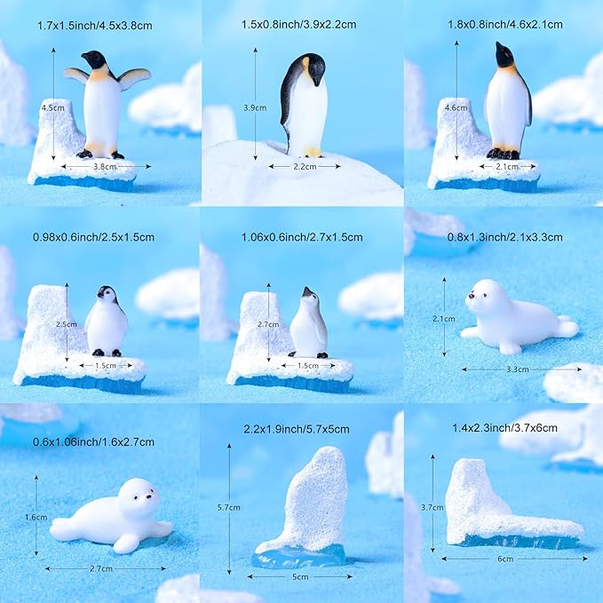 18Pcs Mini Realisitic Arctic Animals Figurines Resin Polar Bear Penguin Seal Iceberg Figures Miniature Cake Toppers for DIY Diorama Fairy Garden Birthday Party Gift