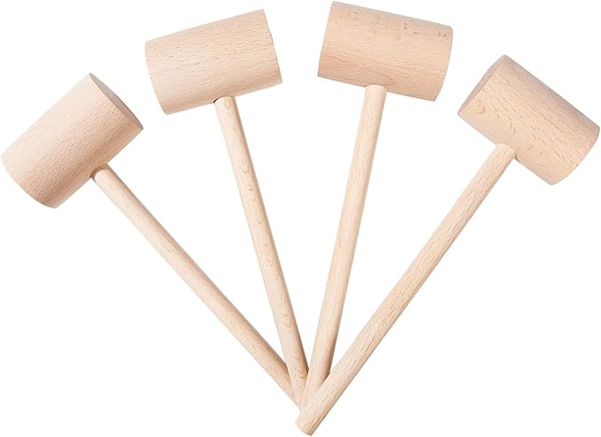 4Pcs Wooden Hammers, Natural Hardwood Crab Lobster Seafood Mallets
