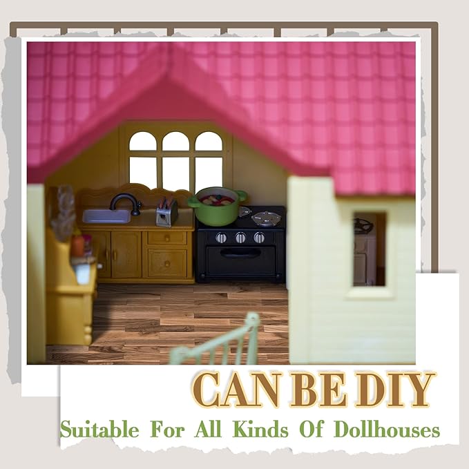 Flutesan 6 Pcs Miniature Dollhouse Wallpaper and Flooring Peel and Stick Mini DIY Self Adhesive Dollhouse Accessories 8.27 x 11.69 Inch (Classic Style)