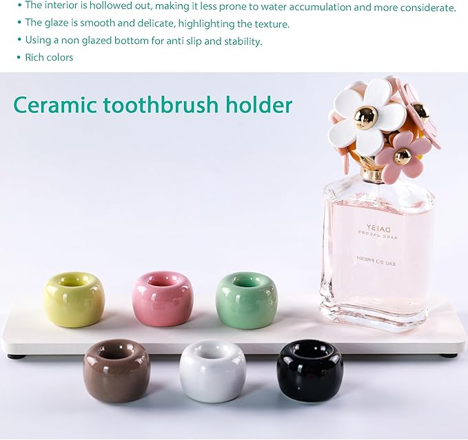 NiuYichee Set of 6 Sleek Mini Ceramics Toothbrush Holder, Small Ceramic Ring, Perfect Size for Bathroom Vanity Countertops