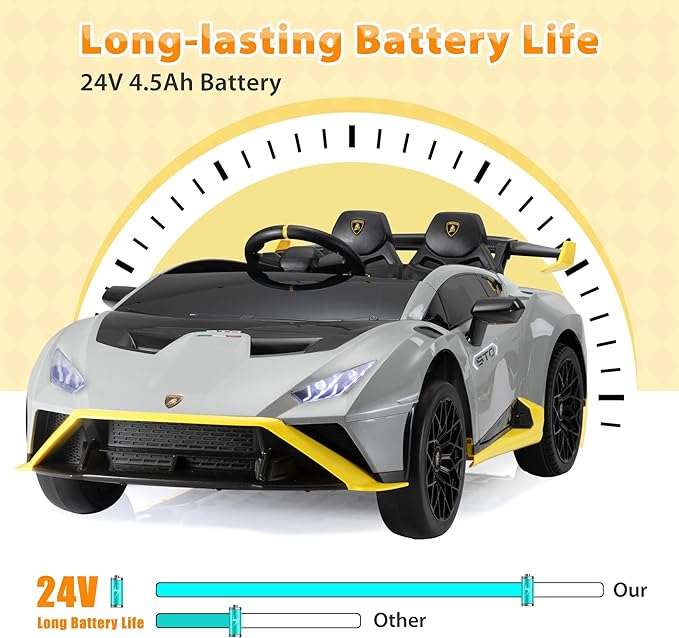 TOBBI Kids Ride on 24V Licensed Lamborghini STO Electric Car for Kids 3-6 Battery Powered Ride on Toys Lambo Sports Car with Remote Control Motorized Drift Vehicle High Speed 10km/h, Gray