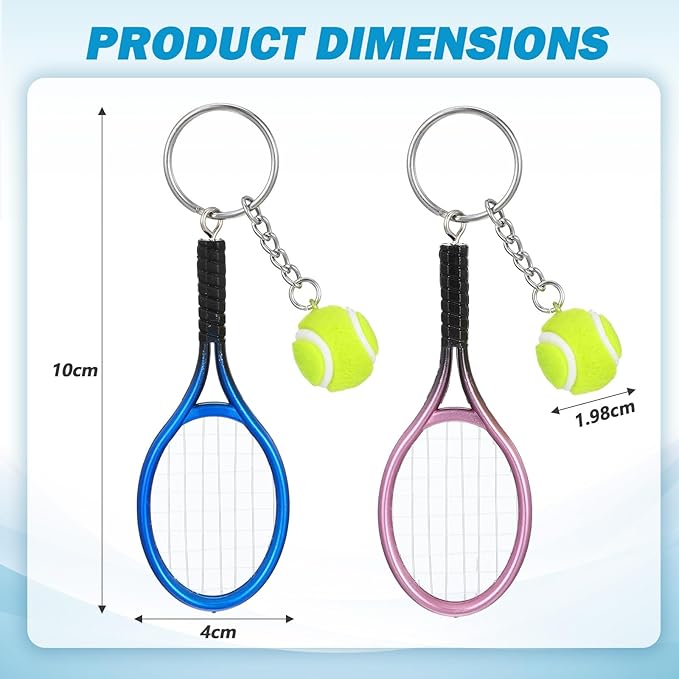 Mini Tennis Racket Keychain Key Ring, 2 Pcs Cute Tennis Accessories Colorful Mini Sport Party Decorations Fashionable Jewelry Ball Key Ring Bag Charm for Sport Lovers Team, Women, Men (Blue, Purple)