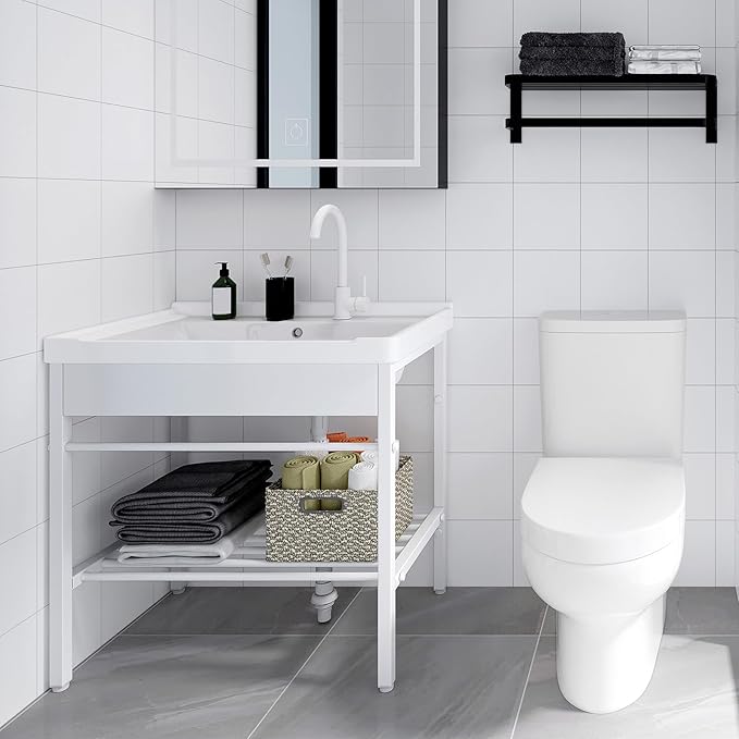 GGW Freestanding Laundry Sink, Ceramic Utility Sink with Washboard and Faucet, Laundry Tub for Laundry Room, Garage, Basement, Outdoor and Indoor, 28.3"W x 19"D x 32.3"H, White