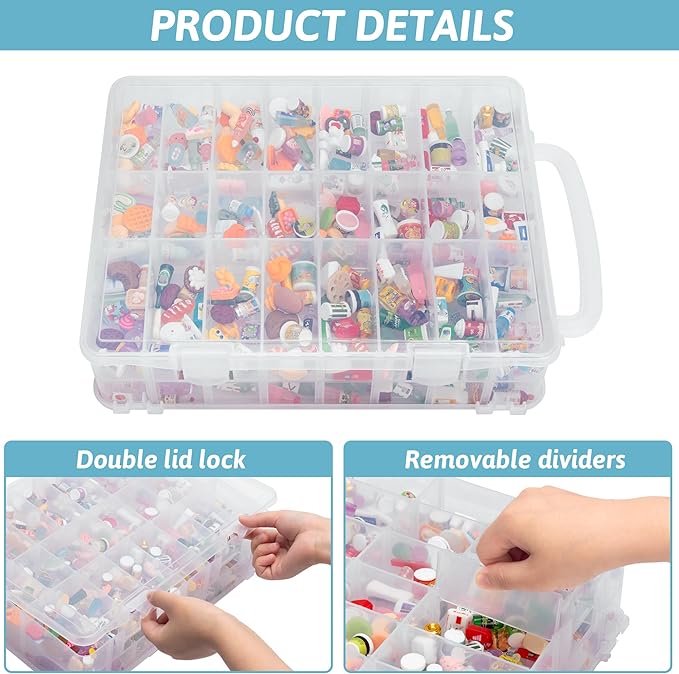 48 Slots Mini Brand Storage Case with Mini Brands Collector Toys,Transparent Compartment for Miniatures(Case Only)