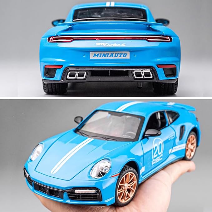 Toy Cars 911 GT3 RSR Turbo S Style,1:32 Alloy Diecast Model Car,Pull Back Cars with Light and Sound, Sports Race Car for Boys Age 4-7 Gifts Blue