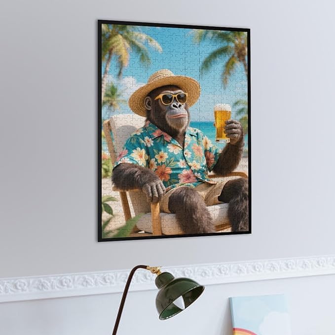 Summer Gorilla – 500 Piece Wildlife Wooden Jigsaw Puzzle, Playful Summer Gorilla Scene, Mind Relaxation, Fun Family Activity