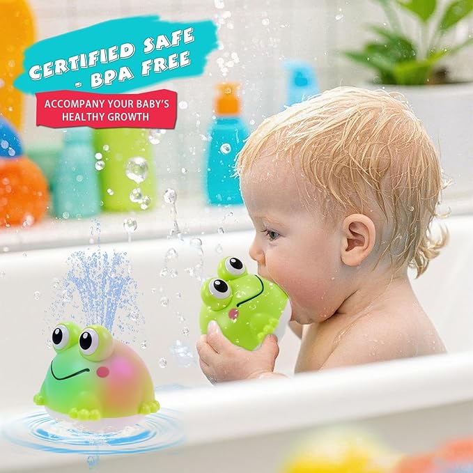 ArtCredit Light Up Bath Toy Sprinkler for Babies, Rechargeable Bathtub Pool Water Toys Baby Gifts for Toddlers, Shower Essentials (Frog)