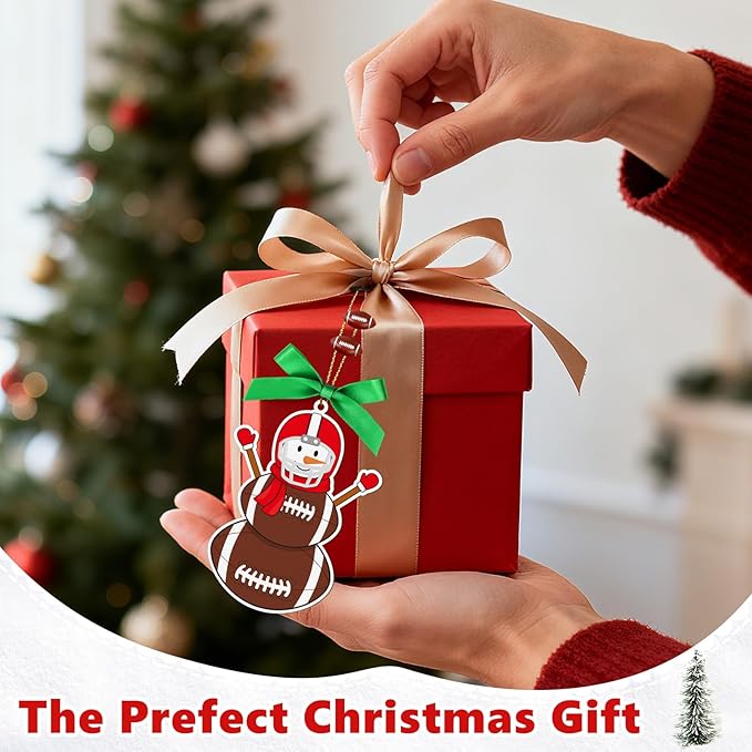 4.3 Inches Snowman Football Christmas Ornament, Wooden Football Snowman Tree Ornament Hanging Decoration for Rearview Mirror, Window, Eaves, Fireplace and Home Holiday Party Decor