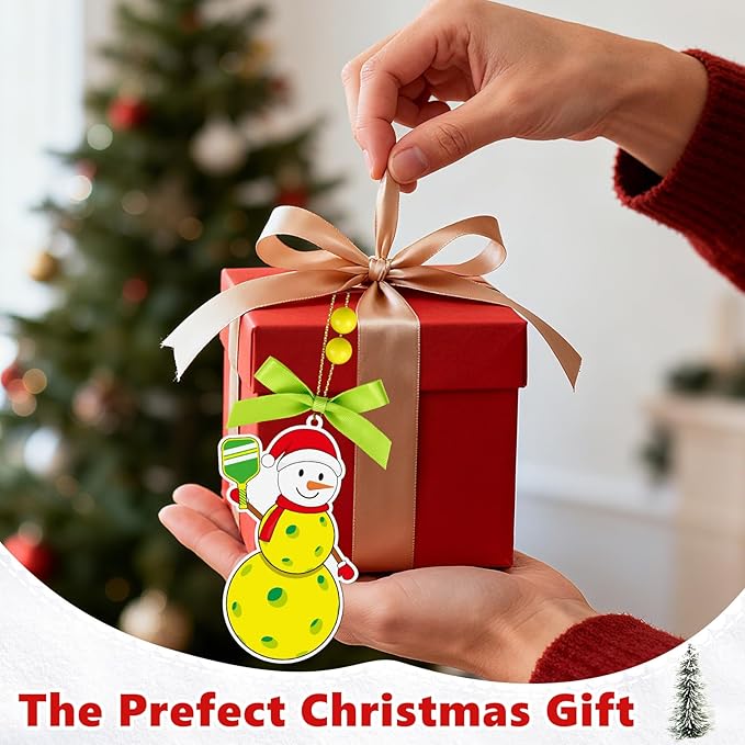 4.3 Inches Snowman Pickleball Christmas Ornament,Wooden Pickleball Snowman Tree Ornament Hanging Decoration for Rearview Mirror, Window, Eaves, Fireplace and Home Holiday Party Decor