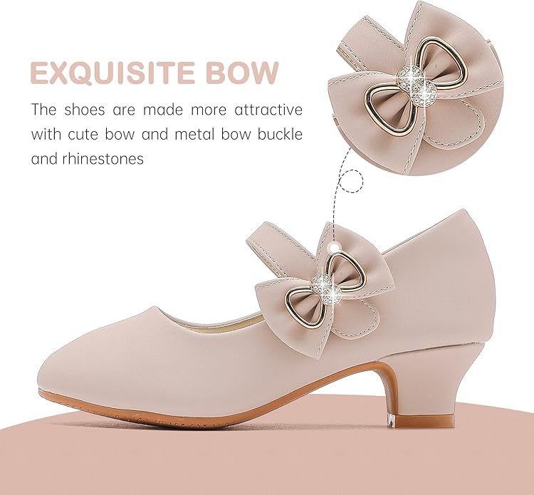 Dufannie Girls Dress Shoes Low Heel Princess Flats Mary Jane Flower Wedding Party Glitter Shoes for Kids Toddler