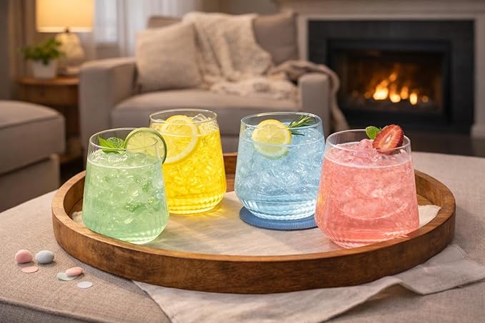 40 count Origami Ripple Unbreakable Stemless Plastic Wine Champagne Whiskey Glasses Elegant Durable Disposable Indoor Outdoor Ideal for Home, Bars, Wedding, Ribbed 12 Ounce Cups (Color Collection)