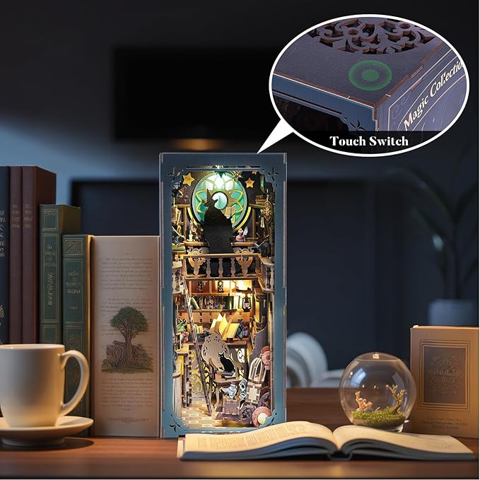 DIY Book Nook Kit Magic - Wizard and Cat Book Nook Kits for Adults, 3D Wooden Puzzle Miniature Fantasy Witch Potion Room Theme Bookshelf Decor, Creative DIY Craft for Teens