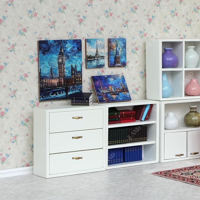 iLAND 1/12 Scale Accessories, 4 Miniature Dollhouse Pictures of Modern Famous Architecture w/Boards