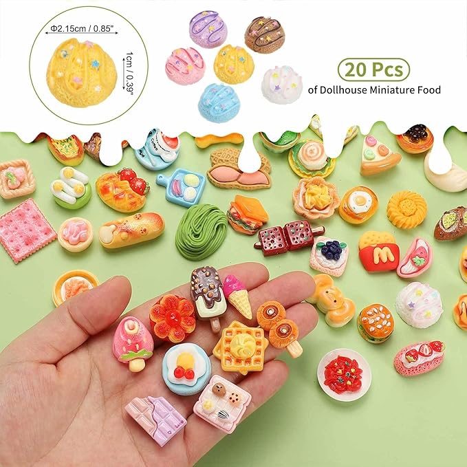 Dollhouse Miniature Food, Cute Mixed Ice Cream Ball Figures Toys Mini Resin Foods Trinkets for Pretend Play Kitchen Cooking Game & Doll House Decor (Mixing Colors, 20pcs)
