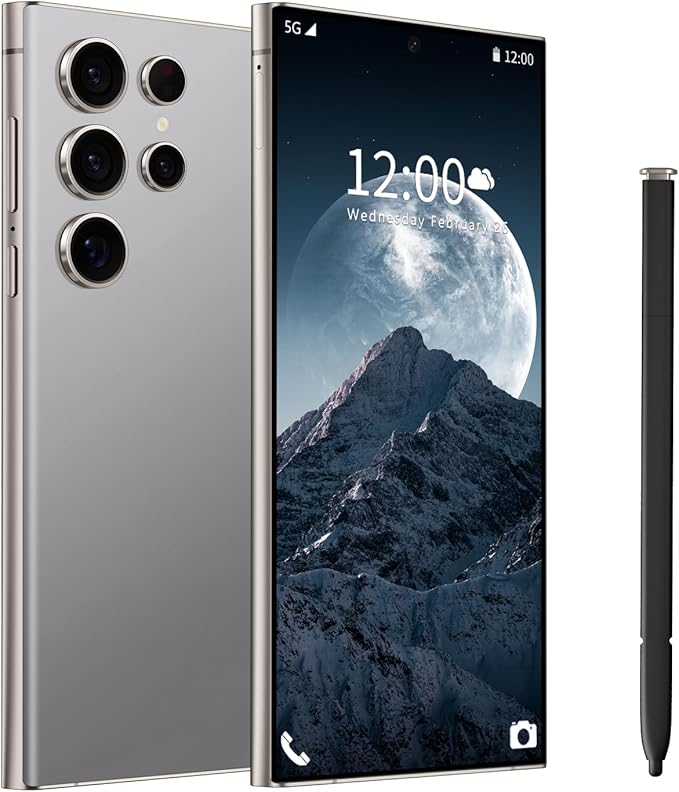 BAOWU I24 Ultra 5G Unlocked Phones, Built in Pen, Smartphone Battery 6800mAh 6.8" HD Screen Unlocked Cell Phone, 16+512GB Android14 with 128G Memory Card, Face ID/Fingerprint Lock/GPS (Gray)