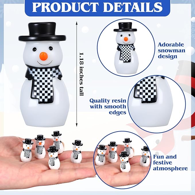 50 Pcs Winter Miniature Snowman Mini Winter Figurines Resin Snowman Ornaments for Crafts Micro Landscape Ornament Xmas Figurines for Holiday DIY Decor Party Favors