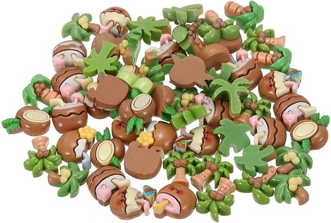 Mini Cute Tree Juice Decor, Miniature Doll Food Crafts for Dollhouse & Landscape & Mini Kitchen & Micro Fairy Garden & DIY Craft Decorations(Green, Brown, 60pcs)