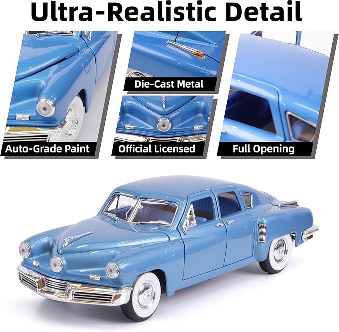 1948 Tucker Torpedo 1/18 Scale Die-Cast Metal Model Premium Classic Vintage Alloy Collection Cars with Display Case, for Kids Men and Teens Dad 14+ Year