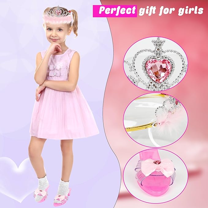 8 Pcs Princess Dress Up Set Includ 4 Pairs Heels Shoes 4 Crown for Little Girls Princess Role Play Toddler Pretend Birthday Gifts Princess Party Favor
