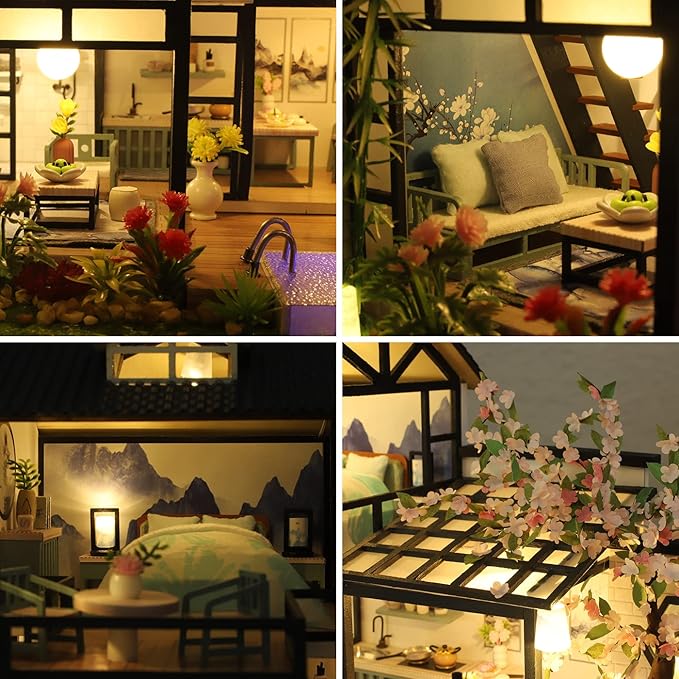 GuDoQi DIY Miniature Dollhouse Kit, Tiny House kit with Music, Miniature House Kit 1:24 Scale, Great Handmade Crafts Gift for Birthday Christmas Day, Vintage Courtyard
