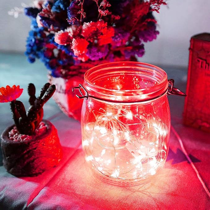 Ariceleo Led Fairy Lights Battery Operated, 4 Packs Mini Battery Powered Copper Wire Starry Fairy Lights for Bedroom, Christmas, Parties, Wedding, Centerpiece, Decoration (5m/16ft Red)