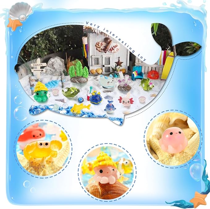 48pcs Mini Ocean Resin Animals Tiny Sea Animals Figurines Marine Miniature Plastic Aquarium Ornaments Decorations for DIY Fish Tank Potted Micro Fairy Garden Dollhouse Accessory