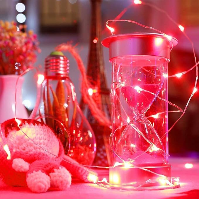 Ariceleo Led Fairy Lights Battery Operated, 2 Packs Mini Battery Powered Copper Wire Starry Fairy Lights for Bedroom, Christmas, Parties, Wedding, Centerpiece, Decoration (5m/16ft Red)