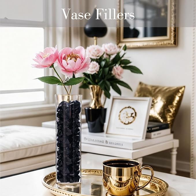 DomeStar 150PCS Fake Ice, Black Christmas Decorations Vase Fillers, Black Plastic Gems Aquarium Tank Rock Party Table Scatter Decorations