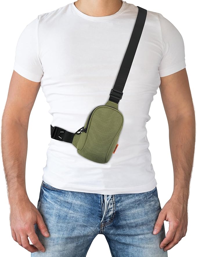 Peicees Sportswear Essentials Small Crossbody Bag for Men Women Mini Sling Bag Travel Running Phone Daypack Cross Body Shoulder Bags, Army Green