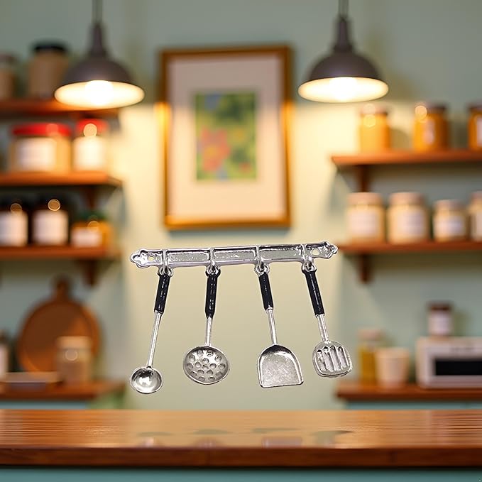 1Set Silver 1/12 Miniature Kitchen Utensils Dollhouse Decoration Accessories, Miniature Dollhouse Accessories Kitchen Set (2x1.6 inch)