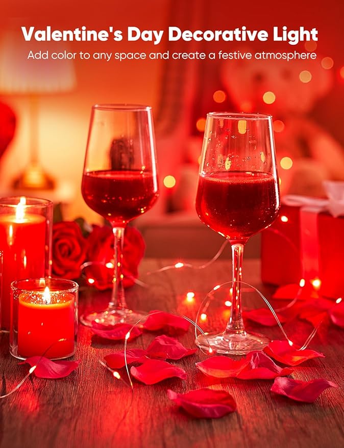 Minetom 12 Pack Red Christmas Lights, 7ft 20 LED Fairy Lights Battery Operated String Lights, Valentines Day Decorations, 8 Modes Timer Waterproof Silver Wire Twinkle Lights, Valentine's Day Lights