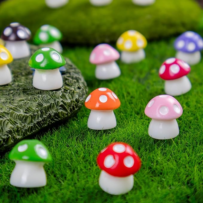 135 Pcs Mini Resin Mushrooms Figurines Bulk,9 Colors Tiny Resin Figures for Fairy Garden Decor,Dollhouse Miniature Decor,Terrarium Glass Animals Accessories