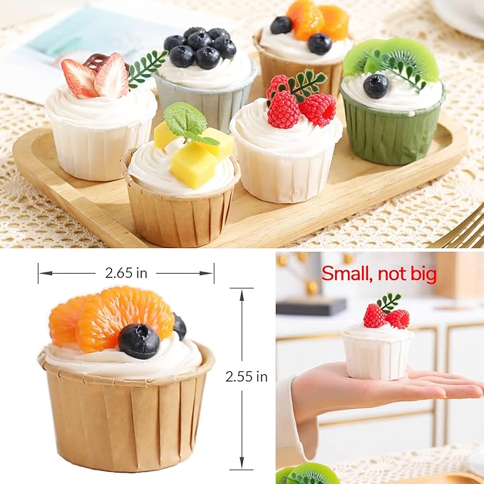 Fake Cupcakes, Artificial Cupcakes for Display, Realistic Fake Food Faux Cake Décor, Artificial Food for Display, Fake Desserts Pastries for Decoration 6 Pack