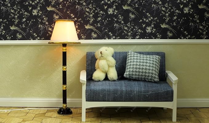 iLAND 1/12 Scale Accessories of Dollhouse Lights, Classic Miniature Lamp w/Plug for Dollhouse Decoration, Neoclassical Mini Flooring Lamp