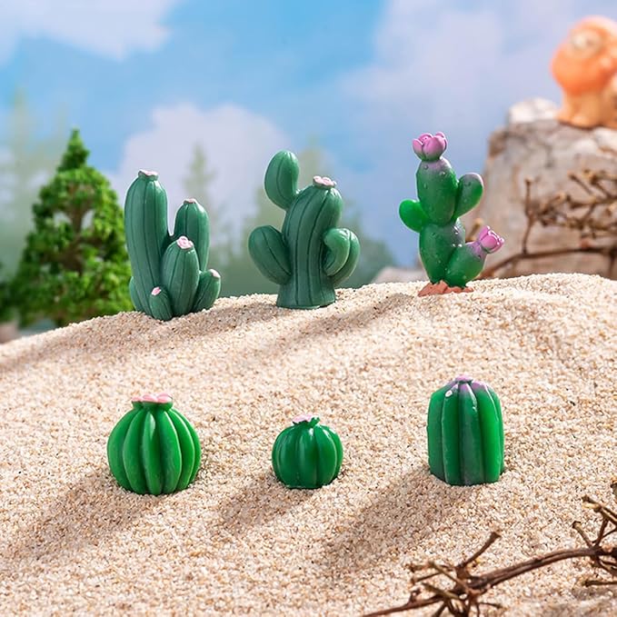 JARPSIRY 12 Pcs Mini Resin Cactus Miniature Figurines, Cute Small Cactus Figures Cake Topper, DIY Micro Landscape Desert Decor Home Fairy Garden Plant Pots Bonsai Crafts
