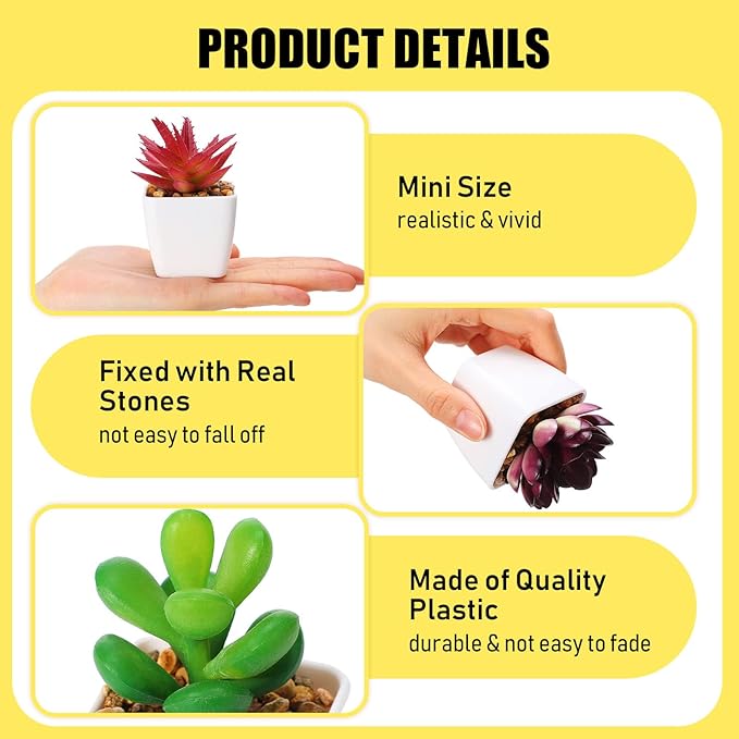 Yunlly 24 Pack Succulents Plants Artificial Mini Fake Succulents in Pots Small Potted Faux Succulent Plants Fake Plants in White Pots for Indoor Home Office Desk Window Bathroom Bedroom Decoration
