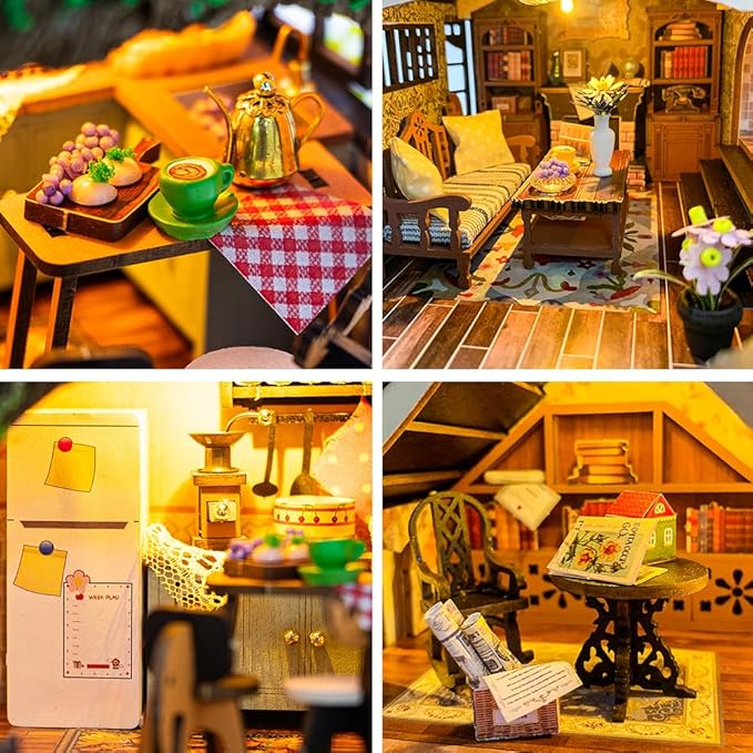 DIY Miniature House Kit, Mini Dollhouse Making Kits with Furnitures, Tiny House Kit to Build for Adults, Hobby Craft Gift for Christmas Day, Tale Forest
