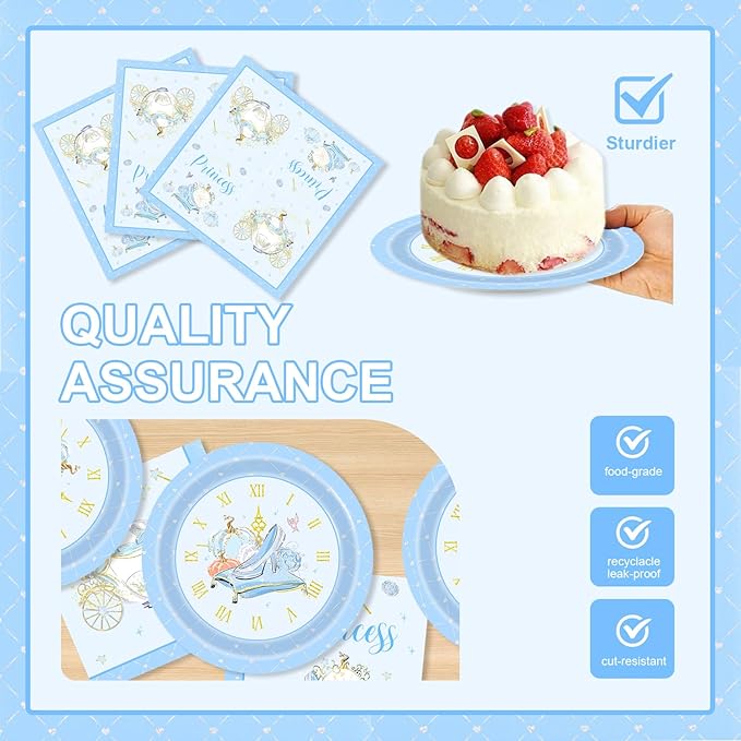 Cihuyuxia 40pcs Princess Birthday Party Supplies Pumpkin Crystal High Heels Plates and Napkins for Girls Princess Party Supplies,Suitable for 20 Guests