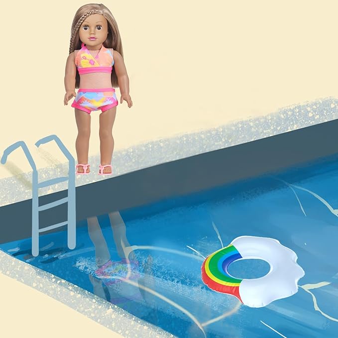 18 Inch Girl Doll Clothes and Accessories Swimming Poor Play Set Fit 18 inch Girl Dolls ,Including Swimwear Shoes Sunglasses Swimming Ring Towel etc.