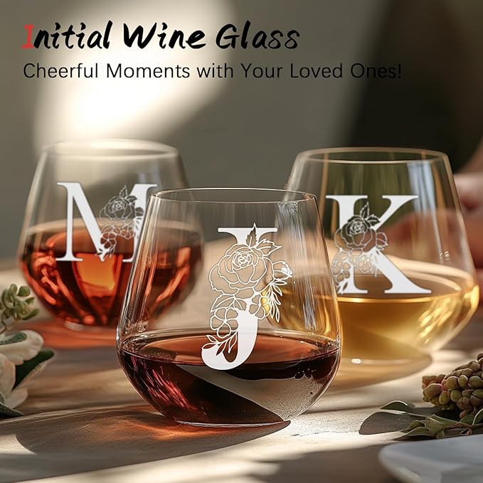 Personalized Gifts for Women, Monogrammed A-Z Wine Glass Customized Gift, Unique Christmas Birthday Gifts for Women Her Mom Friend Sister Wife Daughter Nurse - Dishwasher Safe (J)