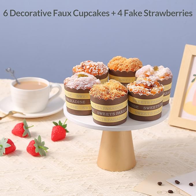Joeabor Fake Cupcakes, Artificial Cupcakes for Display, Realistic Fake Food, Artificial Cake Fake Desserts Pastries for Decoration, Decorative Faux Cakes Set A 6 Pack